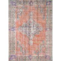 Tapis en laine noué à la main vintage grande surface, motif médaillon rouge-orange, doux, 7x11 pi, pour salon et couloir - Pae-2867