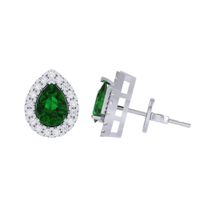 ต่างหูเงินแท้ชุบทองคำขาว ประดับพลอยมรกตทรงลูกแพร์ 2 เม็ด ขนาด 11x8 มม. เครื่องประดับแฟชั่น - Product Image 3