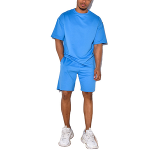 Ensemble chemise décontractée à manches courtes pour hommes, tissu respirant pour les sports d'été, logo deux pièces, course à pied, fitness, grande taille - Product Image 1