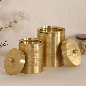 Pure Brass Golden <b>Food</b> Storage <b>Jar</b> Canisters With Airtight Lids Minimalist Design For Kitchen Use Cylinder Shape - Product Image 2