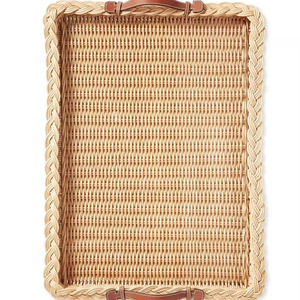 Bandeja de mimbre rectangular al por mayor con patrón de mimbre enrejado y asa para almacenar utensilios de cocina y decoraciones para el hogar - Product Image 2