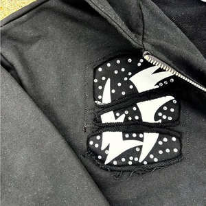 Ensemble de survêtement unisexe d'hiver streetwear uni délavé à l'acide avec sweat à capuche zippé imprimé de strass et pantalon de jogging classique - Product Image 5