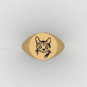 Bague signet personnalisée en argent 925 et or 18 carats, gravée avec un chat, pour les amoureux des animaux, oxydée, remplie, bijoux commémoratifs pour les amoureux des animaux - Product Image 2
