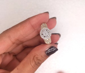 1.70 Ct Round Cut Lab Grown Diamond Cluster Style Engagement Ring, Solid 14K <b>White</b>/Yellow Gold Ring, Classic Pave Set Jewelry - Product Image 1