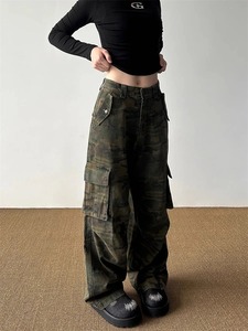 Women Street Style Multi Pocket Loose <b>Camouflage</b> <b>Pants</b> Cool Girl Straight Bottoms Female High Waisted Wide leg Trousers - Product Image 5