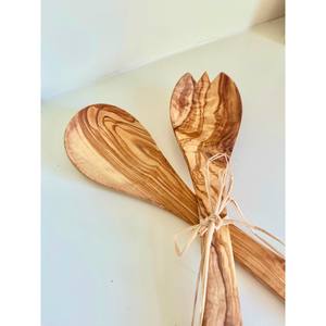 Vente chaude serveur de salade en bois d'olivier ustensiles en bois Housewarmimg cadeaux cadeau de mariage cuisine rustique serveur de salade ustensiles de cuisine - Product Image 2