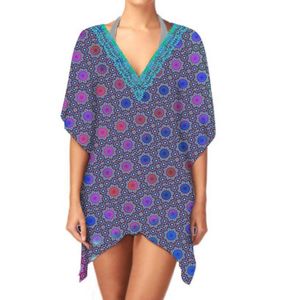 Robe caftan courte col en V confortable et élégante pour femmes tissu respirant décontracté vêtements de plage d'été pour les sorties 1 pièce - Product Image 5