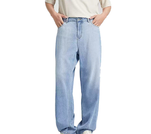 Alta calidad de algodón Vintage Denim Straight Fit Casual hombres pantalones al por mayor lavado azul Jeans cintura media de punto personalizable - Product Image 1