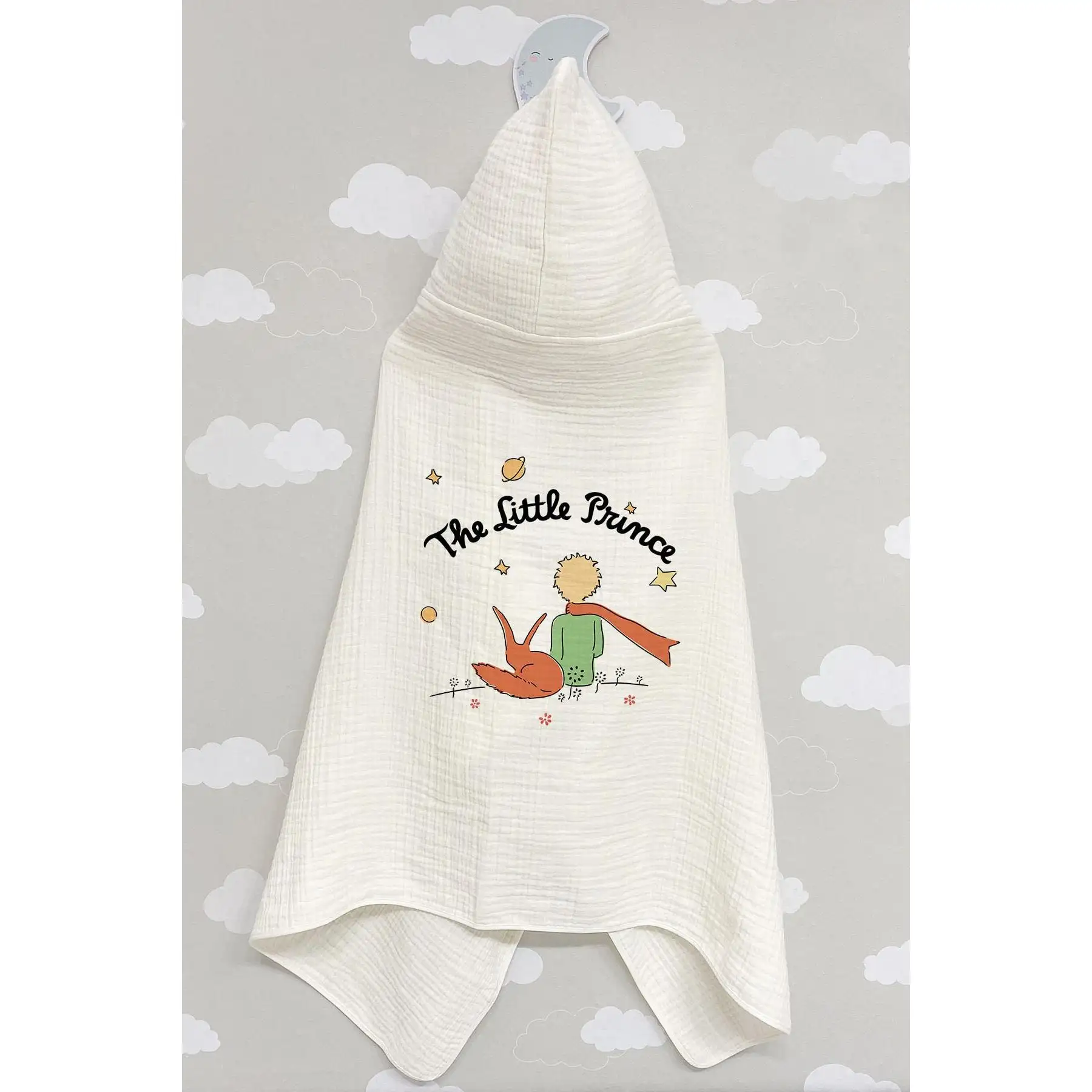 4-слойное полотенце из муслина с капюшоном-Чистая Детская серия-лиса и Маленький принц