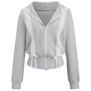 Womens crop pullover Fleece Hooded Sweatshirts Casual Pullover Long Sleeve with drawstrings - Product Image 3