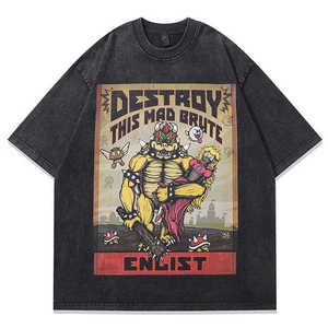 2025เสื้อยืดคอกลมทรงบ็อกซี่ใส่พอดีตัวสำหรับผู้ชายผ้าฝ้าย100% พิมพ์ลายดิจิตอลโอเวอร์ไซส์สไตล์สตรีทแบบ DIY สไตล์วินเทจ - Product Image 3