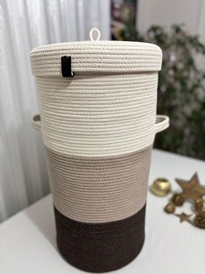 Tall Macrame Basket With Lid Perfect For Laundry Cloth Storage Decorative Home Organizer <b>Bedroom</b> Bathroom Wholesale From India - Product Image 2