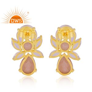 Pendientes de piedras preciosas de piedra lunar Pendientes de tuerca plateados Proveedor Arco Iris Oro 925 Plata Mujeres Moda Brillante Experiencia de 15 años GIA - Product Image 4