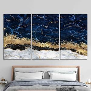 Tableau sur toile imprimé bleu marine et or moderne - Décoration murale élégante, lot de 3 toiles - Product Image 1