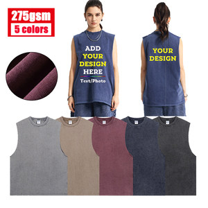 Vente en gros de t-shirt en coton rétro vintage personnalisé débardeur streetwear respirant tricoté pour hommes t-shirt sans manches délavé à l'acide - Product Image 1