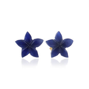 Hot sale natural <b>blue</b> sodalite carved flower shape <b>studs</b> <b>earring</b> brass 18k gold plated wholesale affordable price women <b>studs</b> - Product Image 1