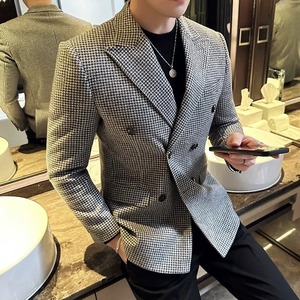 ชุดสูทเข้ารูปลาย Houndstooth สำหรับผู้ชายสไตล์อังกฤษใหม่2025แจ็คเก็ตเบลเซอร์กระดุมสองแถวสำหรับธุรกิจทางการและชุดแต่งงาน - Product Image 3