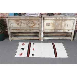 Alfombra Turca de 1.8x3.5 pies, Alfombra Pequeña Vintage, Alfombra con Borde Blanco - Product Image 2