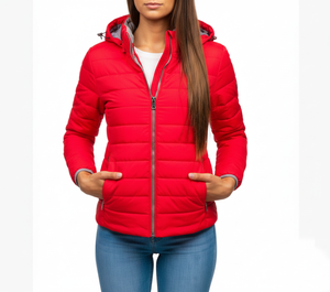 Veste matelassée à capuche pour femme, hiver 2022, avec fermeture éclair brodée et design matelassé en tissu tissé, couleurs personnalisées - Product Image 6