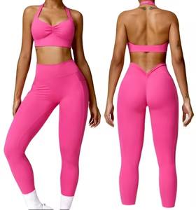 High Quality Custom Logo Print Yoga Sets for Woman Sports Bra and V Back Yoga Pants Workout Clothes Women's <b>Plus</b> <b>Size</b> - Product Image 1