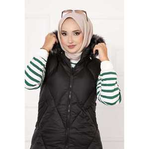 Chaleco Acolchado con Patrón de Baklava Negro, Ropa Exterior Cortavientos - Product Image 2