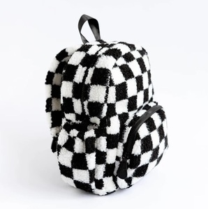 Black <strong>White</strong> Check Sherpa Fleece <strong>Backpack</strong> for Children Plush <strong>Mini</strong> <strong>Backpack</strong> Kids Satchel for Toddlers Plush Toddler <strong>Backpack</strong> - Product Image 4