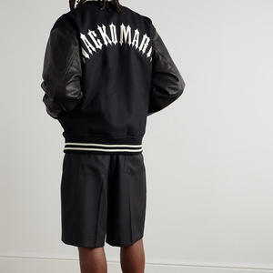 Veste d'université vintage pour hommes, noire avec bandes blanches, col montant, fermeture boutonnée, placement du logo avant - Product Image 4