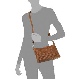 Sac à bandoulière Zia pour femme. Gravure géométrique en daim en cuir véritable. 27x7x15cm. Fabriqué en Italie. - Product Image 6