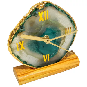 Horloge sous-verre en Agate verte avec plaque électrolytique dorée, tranche d'agate pour la décoration de la maison de l'inde à vendre - Product Image 3