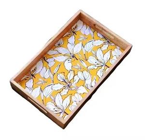Bandeja de Servir de Madera MDF con Estampado Natural, Forma Rectangular, Hecha a Mano, Pintada a Mano, Decorativa - Product Image 1