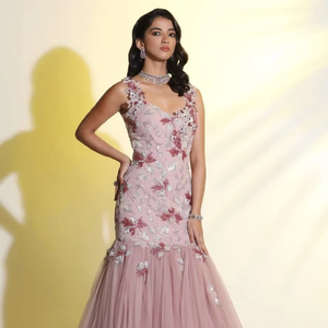 Élégante robe de soirée pleine longueur pour dames respirante poly-maille avec perles brodées perlées antistatique pour cocktail - Product Image 1