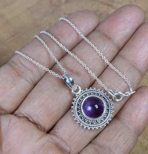 Collier pendentif en argent sterling améthyste, design floral fait à la main, bijoux en pierres précieuses, collier élégant, cadeaux pour femmes - Product Image 3