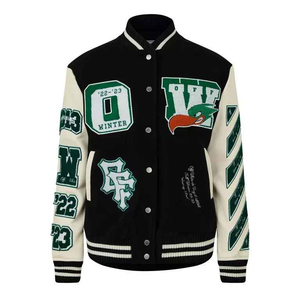 Warm wool leather <b>men</b> <b>varsity</b> <b>jacket</b> custom logo embroidery college style letterman <b>bomber</b> outerwear factory manufacturer - Product Image 1