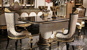 Juego de mesa de comedor victoriano pesado tallado en plata pulida, mesa de comedor de madera tallada a mano europea, comedor de plata hecho a mano de lujo - Product Image 6