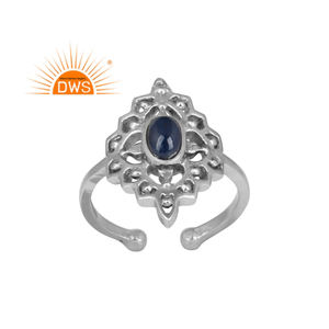 Vente chaude Argent Sterling Oxydé Naturel Bleu Saphir Gemme Bague Réglable Fabricant de Bijoux Personnalisé - Product Image 1