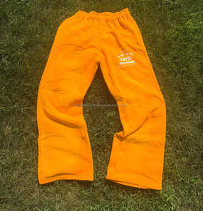 Ropa de calle personalizada para hombre, pantalones de chándal acampanados, pantalones holgados de pierna recta con cordón, pantalones de chándal de algodón 100%, diseño informal de pierna ancha - Product Image 2