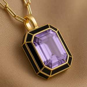 Pendentif en améthyste unisexe en or 14 carats avec émail plaqué rhodium, parfait cadeau d'anniversaire - Product Image 3