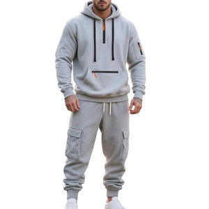 Traje para correr de lana con capucha de invierno para hombre, logotipo personalizado, posición frontal, 100% algodón, cintura elástica, ropa deportiva informal, tallas europeas - Product Image 1