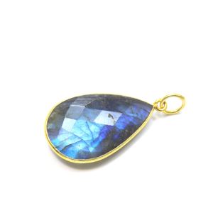 Pendentif cabochon à facettes en labradorite bleu de feu naturel plaqué or rose 14 carats bijoux en laiton pour anniversaire de fête de mariage - Product Image 2