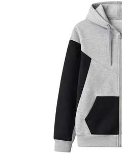 Sudadera con Capucha para Hombre, Color Gris y Negro, con Bloques de Color, Cierre de Cremallera, Felpa de Algodón Premium, Ropa de Calle de Invierno, OEM al por Mayor para Hombres Casuales - Product Image 4