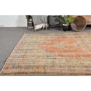 Tapis turc vintage 5.7 x 9.4ft Orange vert Patchwork Design laine tissage plat Technique Latex pour décorations de salon - Product Image 2