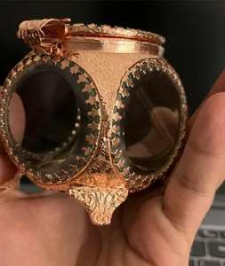 Joyero de cristal con espejo de amor de lujo dorado y plateado con pluma dorada, caja de almacenamiento de joyería de terciopelo personalizada al por mayor - Product Image 1