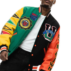 Street Wear High Street Style Customized Color & Size <b>Patchwork</b> Canvas Baseball Varsity <b>Jacket</b> with Embroidery - Product Image 4