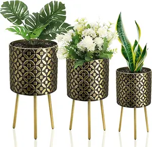 Mid Century Modern buy from India (Set of 3) Large Plant Pots/Planters with Gold Legs For Indoor Plants Living Room Patio Decor