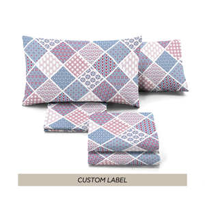 Juego de sábanas de algodón 100% de alta calidad, etiqueta personalizada azul, incluye fundas de almohada, Sábana superior ajustable, bolsa empaquetada de Italia - Product Image 1