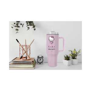 Gourde de voyage Hello Kitty rose avec affichage LED de température, capacité 1,2 L, accessoires en strass, 50 oz, cadeau d'affaires - Product Image 1