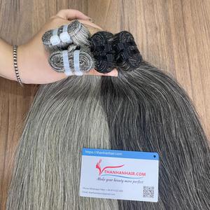 Couleur grise vietnamienne naturelle droite de haute qualité prête à expédier cheveux trame à la machine de couleur gris foncé et clair - Product Image 3