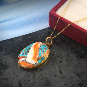 925 Sterling Silver Women's Necklace with Gold Plated Oster Turquoise Gemstone Custom Jewelry Pendants & <b>Charms</b> - Product Image 3