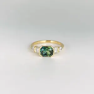 Green Zircon Stone Octagon Cut Gold Filled Solid 925 Sterling Silver Women Girl Wedding Engagement Ring Fashion Jewelry