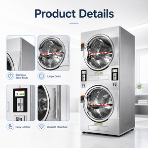 Secadora de Ropa Comercial de Doble Plataforma de Acero Inoxidable, Operada con Monedas, Totalmente Automática y Apilable para Lavandería de Autoservicio - Product Image 2